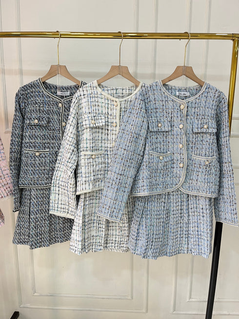 Vintage Tweed Jacket With Pleated Mini Skirts